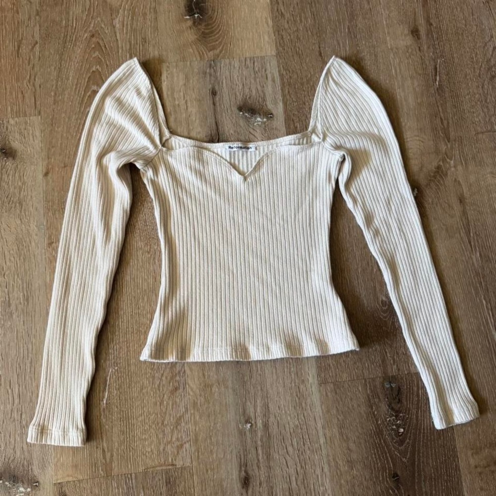 Reformation Cream October Knit Ribbed‎ Top Size XS